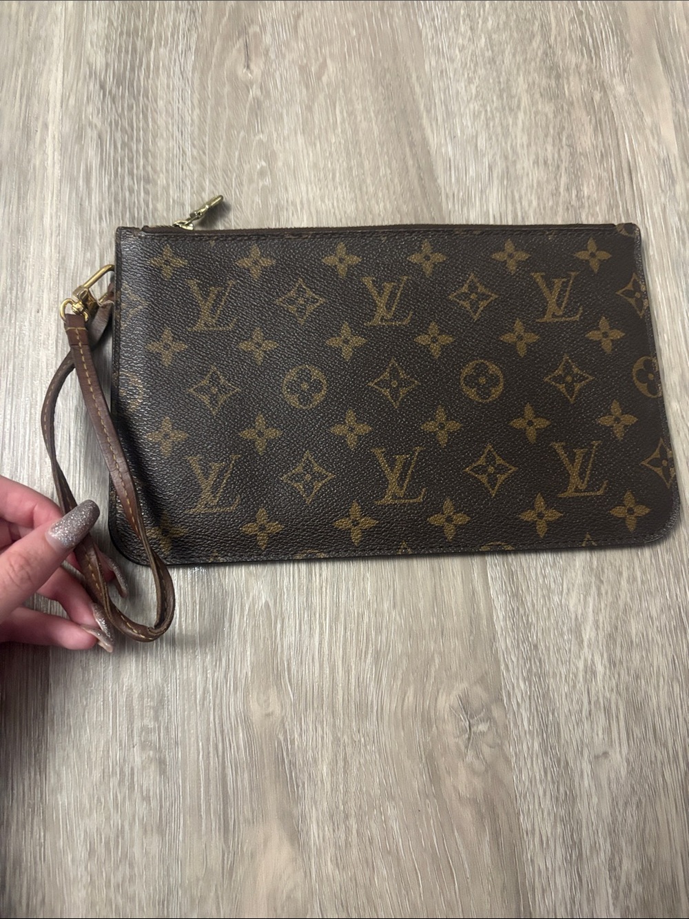 Louis Vuitton Monogram Canvas Wristlet in Brown and Gold
